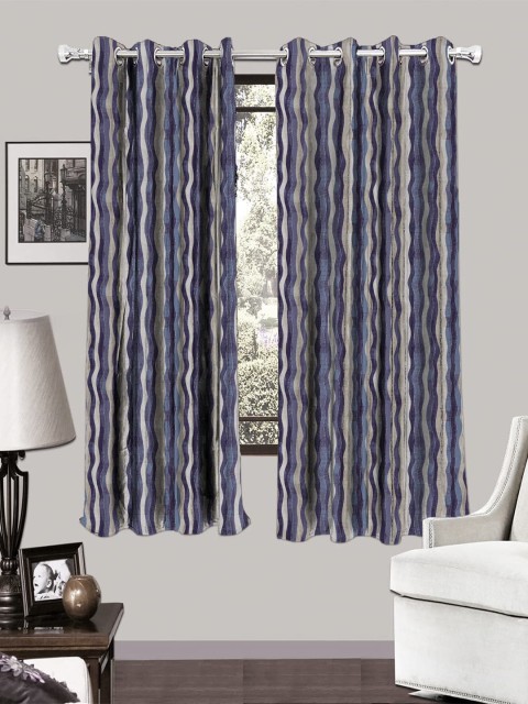 

HOUZZCODE Blue & Grey Set of 2 Room Darkening Window Curtains