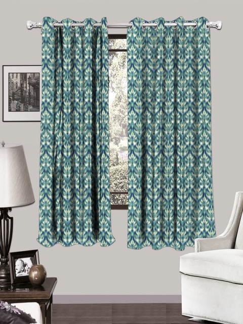 

HOUZZCODE Turquoise Blue & Green Set of 2 Room Darkening Window Curtains