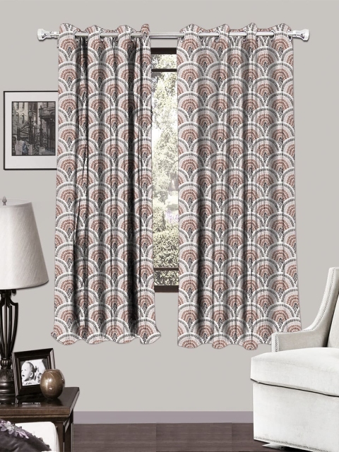 

HOUZZCODE White & Brown Set of 2 Room Darkening Curtains