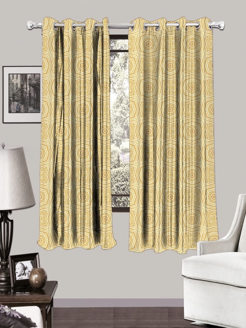 

HOUZZCODE White & Beige Set of 2 Room Darkening Window Curtains