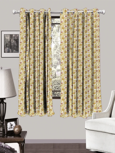 

HOUZZCODE Cream-Coloured & Green Set of 2 Room Darkening Window Curtains