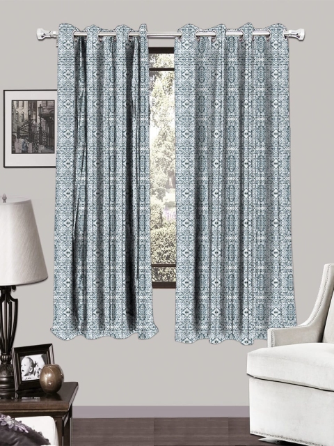 

HOUZZCODE Set of 2 Blue & White Room Darkening Window Curtains