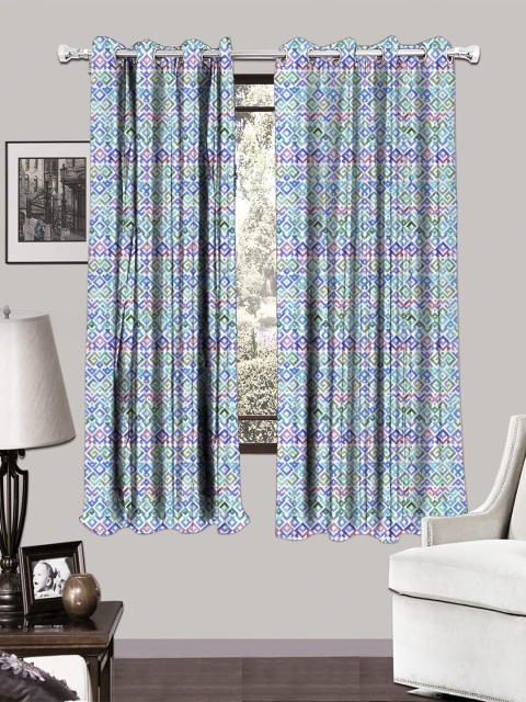 

HOUZZCODE Blue & Pink Set of 2 Room Darkening Window Curtains