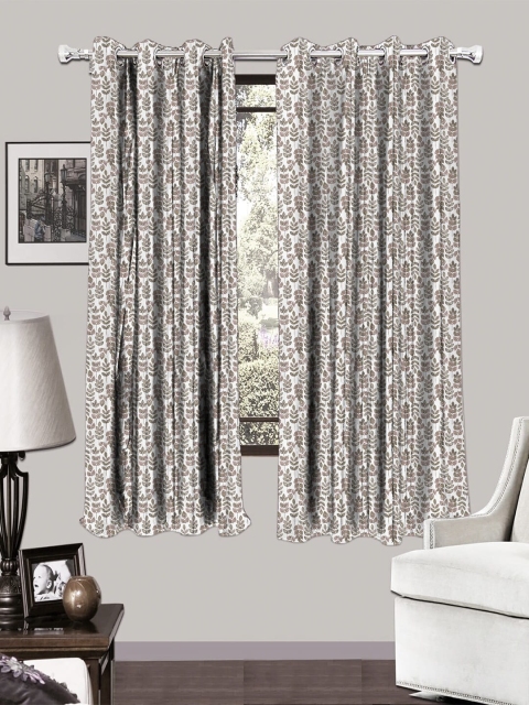 

HOUZZCODE Off-White & Brown Set of 2 Curtains
