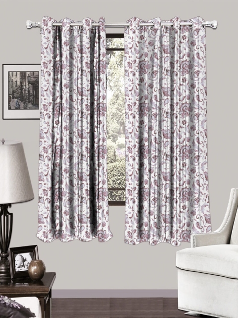 

HOUZZCODE White & Mauve Set of 2 Room Darkening Window Curtains