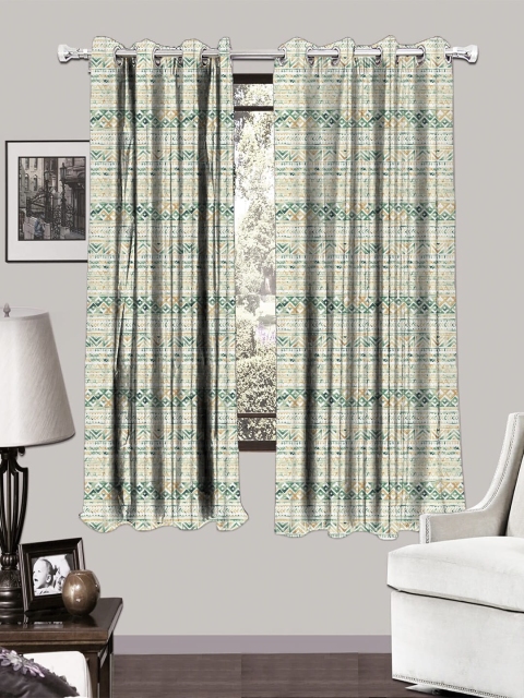 

HOUZZCODE White & Green Set of 2 Curtains