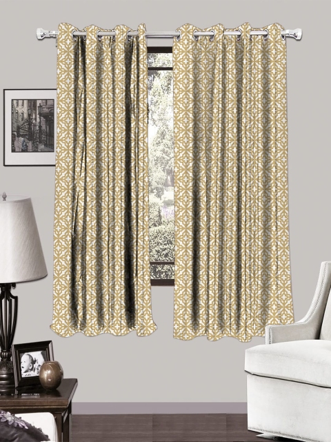 

HOUZZCODE Yellow & White Set of 2 Room Darkening Window Curtains