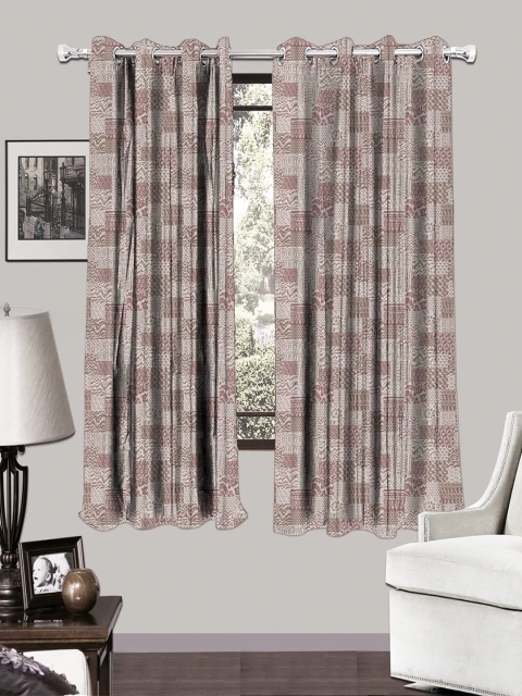 

HOUZZCODE Set Of 2 White & Taupe Room Darkening Window Curtains