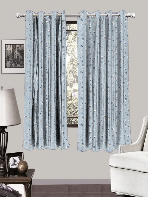 

HOUZZCODE Set of 2 Blue & White Room Darkening Curtains