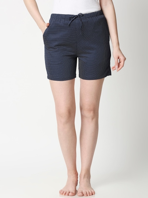 

Bewakoof Women Navy Blue & White Polka Dot Printed Lounge Shorts