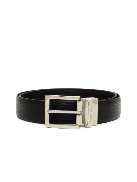 

United Colors of Benetton Men Black & Coffee Brown Snakeskin Textured Reversible Belt