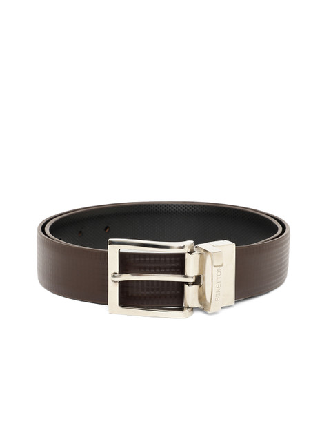 

United Colors of Benetton Men Coffee Brown & Black Textured Reversible Formal Belt