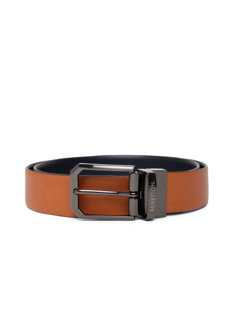 

United Colors of Benetton Men Tan & Navy Blue Genuine Leather Reversible Belt