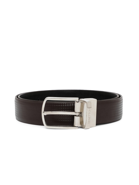 

United Colors of Benetton Men Coffee Brown & Black Textured Reversible Formal Belt