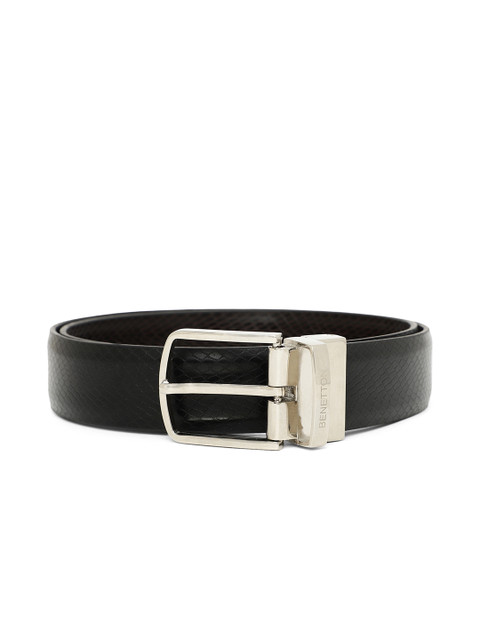 

United Colors of Benetton Men Black & Coffee Brown Snakeskin Textured Reversible Belt