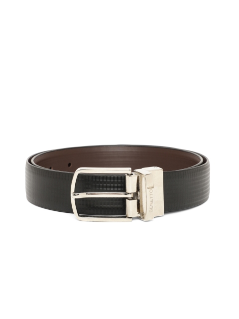 

United Colors of Benetton Men Black & Brown Textured Faux Leather Reversible Belt