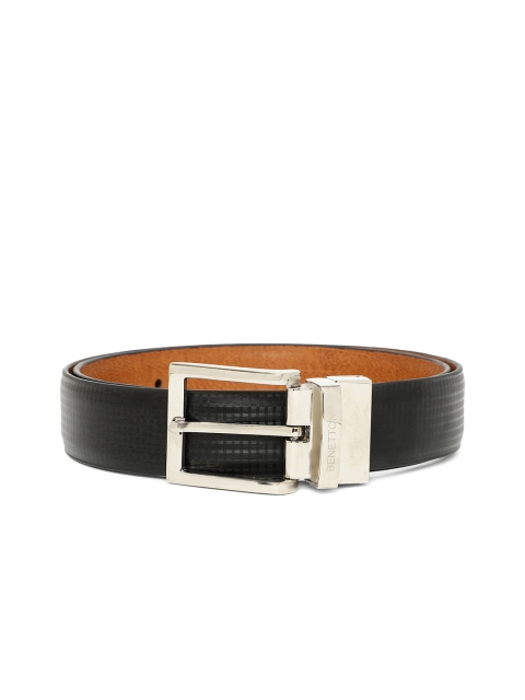 

United Colors of Benetton Men Black & Tan Brown Checked Reversible Belt