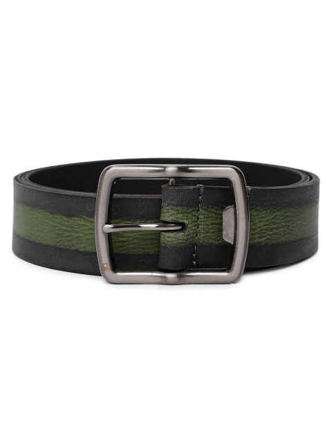 

United Colors of Benetton Men Olive Green & Black Striped Leather Belt
