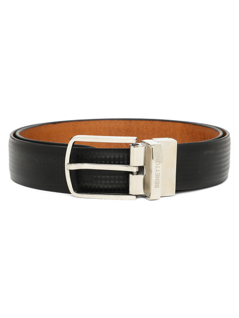 

United Colors of Benetton Men Black & Brown Textured Reversible Belt