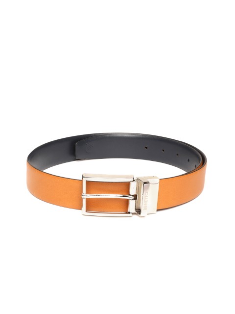 

United Colors of Benetton Men Tan Brown & Navy Solid Leather Reversible Formal Belt