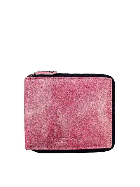

ABYS Men Pink & Black Solid Leather Zip Around Wallet