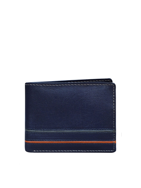 

ABYS Men Navy Blue Textured Two Fold Genuine Leather Wallet