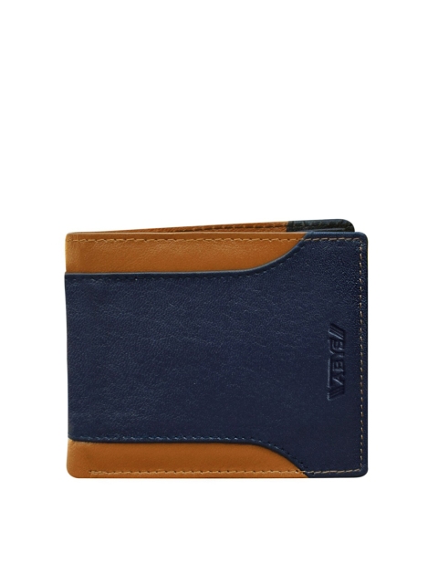 

ABYS Men Navy Blue & Brown Colourblocked Two Fold Wallet