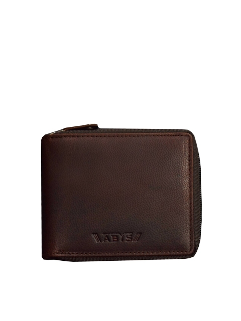 

ABYS Men Brown Solid Leather Zip Around Wallet