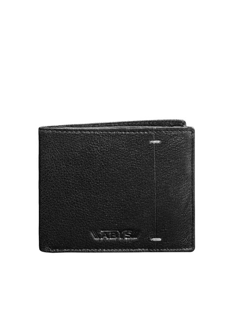 

ABYS Men Black Textured Three Fold Genuine Leather Wallet