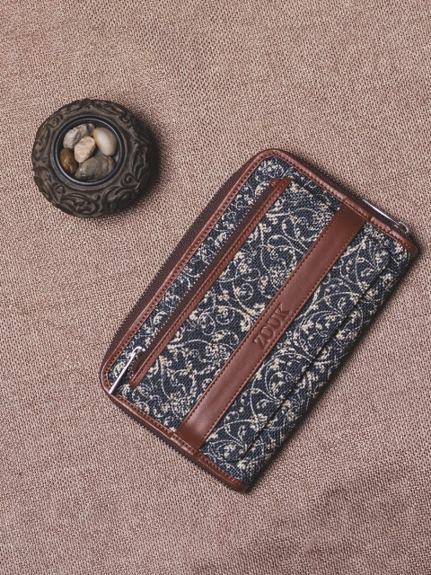 

ZOUK Women Navy Blue & Brown Printed Vegan Leather Zip Around Sustainable Wallet