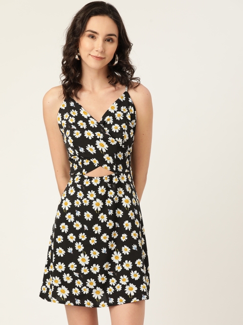 

DODO & MOA Black & White Floral Crepe A-Line Dress