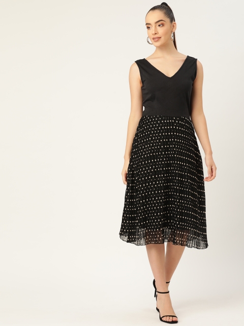 

DODO & MOA Black & White Printed Georgette A-Line Midi Dress