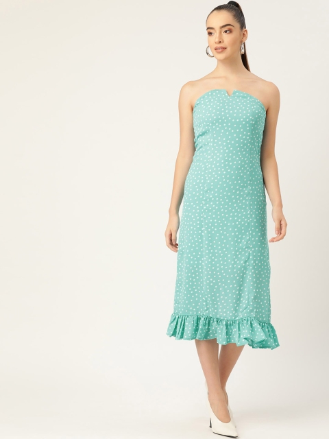 

DODO & MOA Blue & White Polka Dots Crepe A-Line Tube Dress
