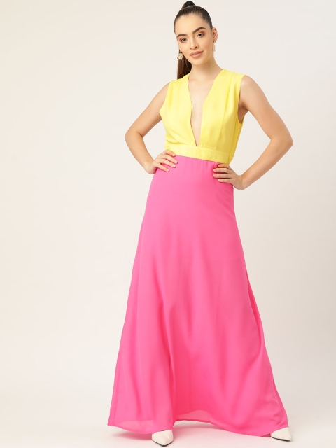 

DODO & MOA Yellow & Pink Colourblocked Crepe Maxi Dress