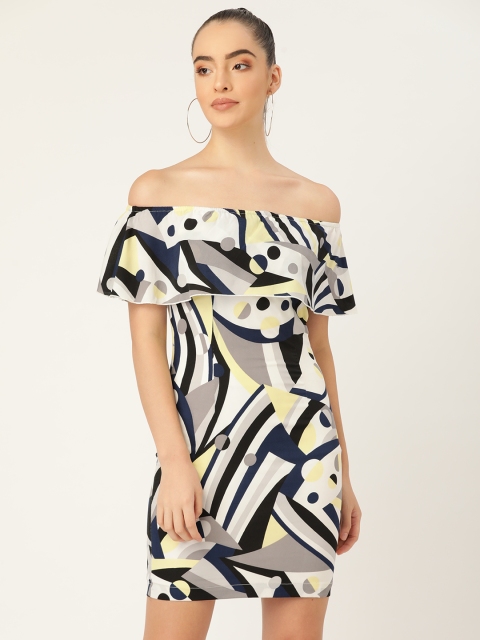 

DODO & MOA White & Black Off-Shoulder Layered Crepe Bodycon Dress