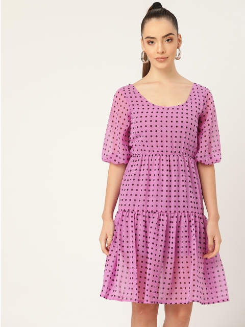 

DODO & MOA Purple & Black Polka Dots Georgette A-Line Dress