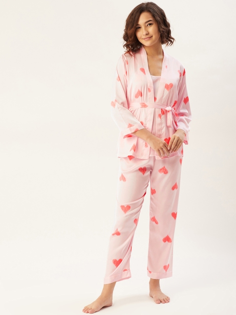 

Sweet Dreams Women Pink Satin Printed Night suit & Robe