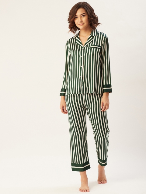 

Sweet Dreams Women Green & White Striped Night suit