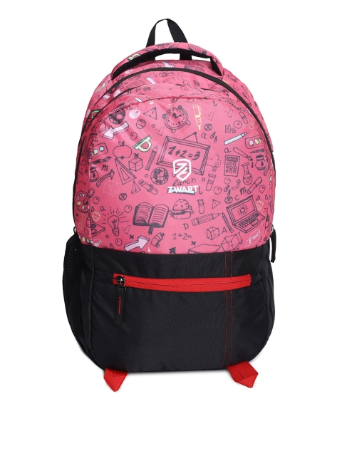 

Zwart Unisex Pink & Black Typography Backpacks