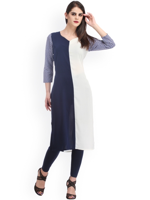 

Cottinfab Navy & White Crepe Kurta, Navy blue