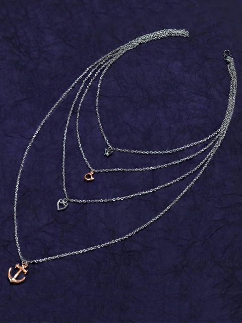 

Mahi Silver-Toned & Rose Gold-Plated Layered Necklace