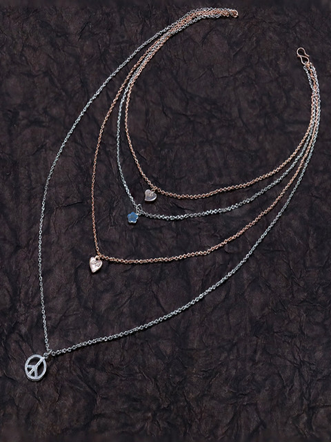 

Mahi White & Silver-Toned Alloy Rose Gold-Plated Layered Necklace