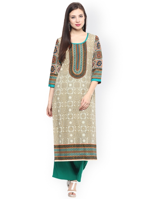 

Jaipur Kurti Cream-Coloured Printed Kurta
