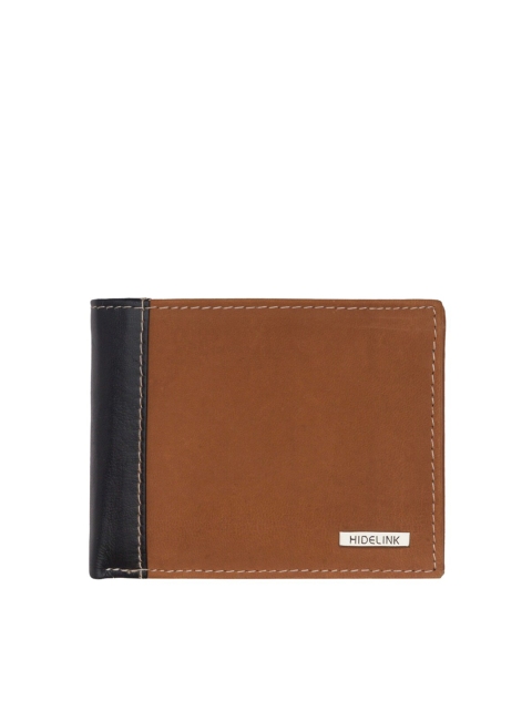 

Hidelink Men Tan & Black Textured Two Fold Wallet