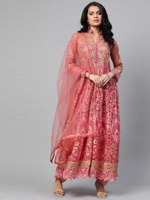 

Readiprint Fashions Pink & Golden Embroidered Unstitched Dress Material