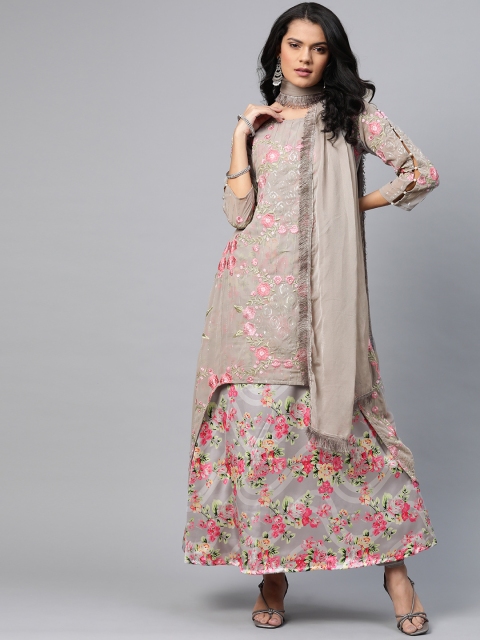 

Readiprint Fashions Grey & Coral Pink Embroidered Semi-Stitched Dress Material