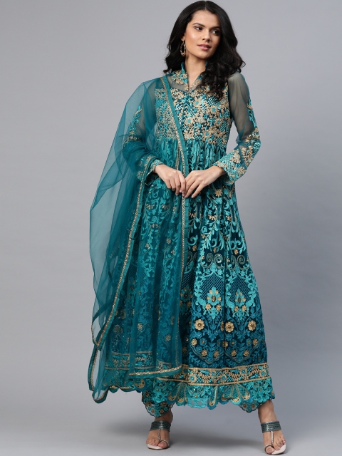 

Readiprint Fashions Teal Blue & Golden Embroidered Unstitched Dress Material