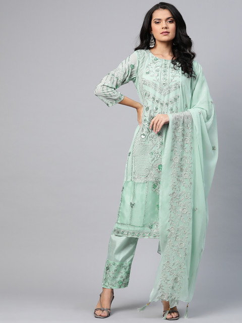 

Readiprint Fashions Sea Green & Grey Embroidered Semi-Stitched Dress Material