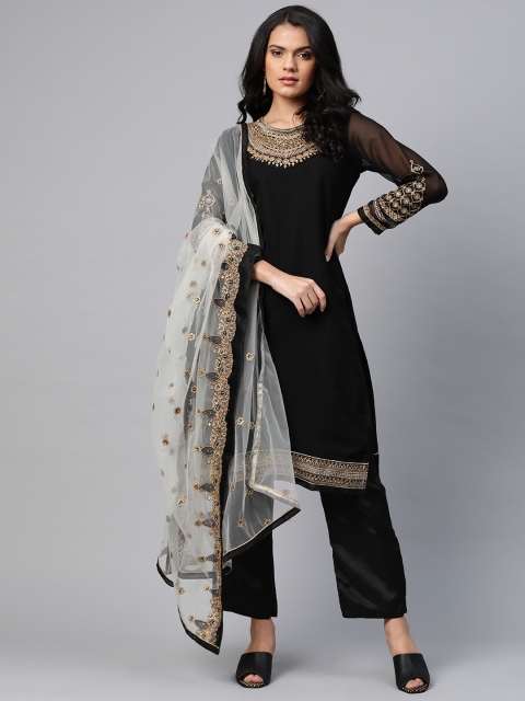 

Readiprint Fashions Black & White Zari Embroidered Unstitched Dress Material