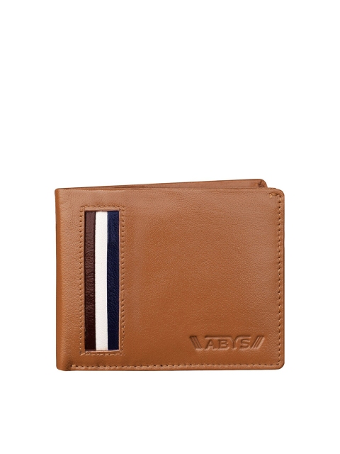 

ABYS Unisex Tan Brown & Navy Blue Solid Leather Two Fold Wallet